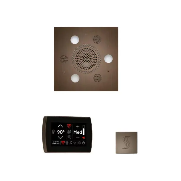 ThermaSol Wellness Steam Package – Serenity Advanced Rainhead (Square) + SignaTouch Control (Recessed, Black Trim) + Steam Head Kit (Square)