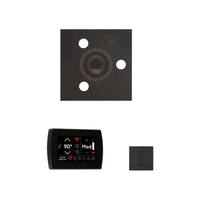 ThermaSol Wellness Steam Package – Serenity Advanced Rainhead (Square) + SignaTouch Control (Recessed, Black Trim) + Steam Head Kit (Square)