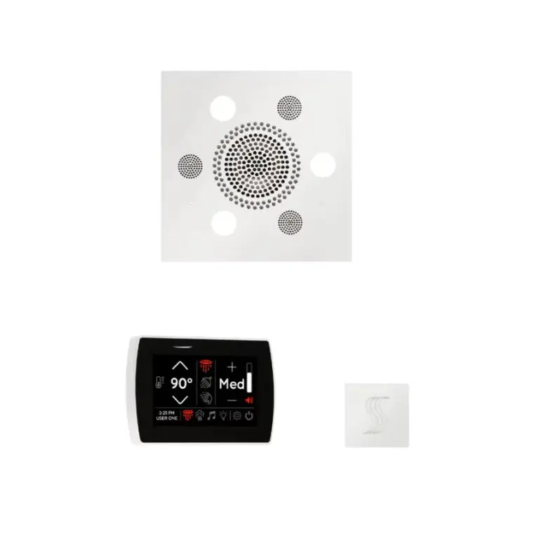 ThermaSol Wellness Steam Package – Serenity Advanced Rainhead (Square) + SignaTouch Control (Recessed, Black Trim) + Steam Head Kit (Square)