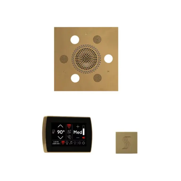 ThermaSol Wellness Steam Package – Serenity Advanced Rainhead (Square) + SignaTouch Control (Recessed, Black Trim) + Steam Head Kit (Square)