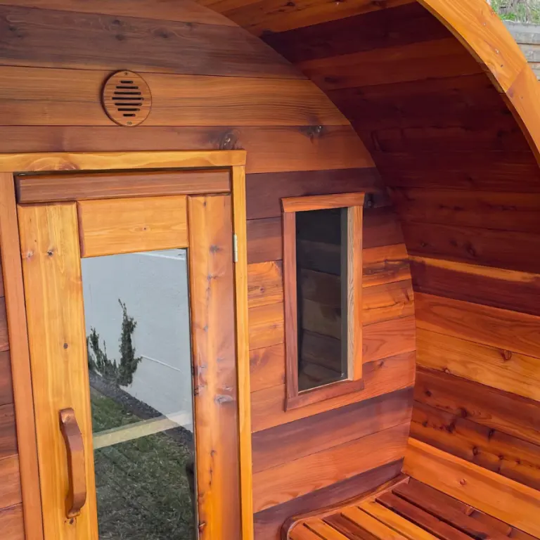 6 Person Flat Barrel Outdoor Sauna | Heritage Sauna®