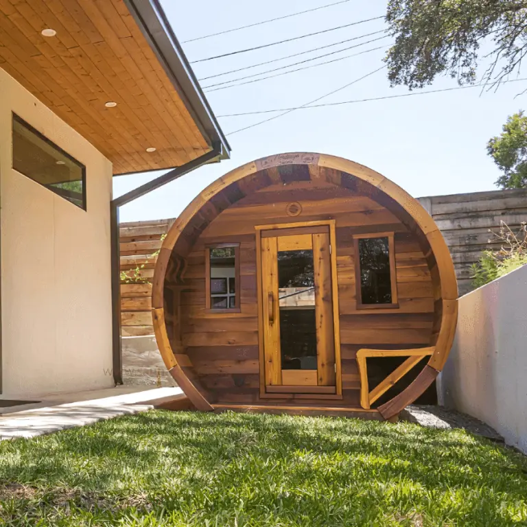 8 Person Flat Barrel Outdoor Sauna | Heritage Sauna®