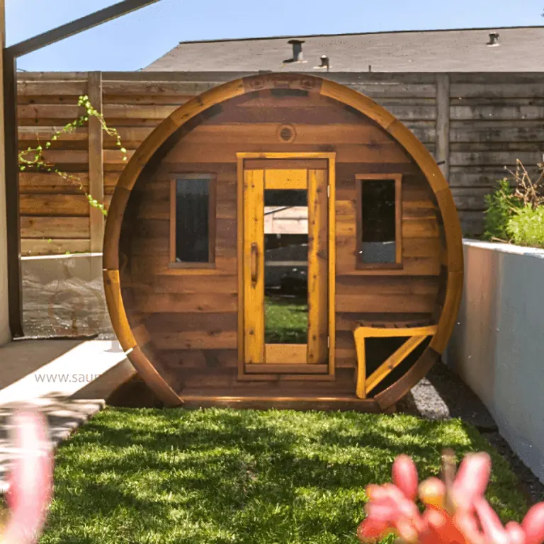 8 Person Flat Barrel Outdoor Sauna | Heritage Sauna®