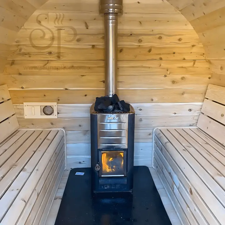 8 Person Flat Barrel Outdoor Sauna | Heritage Sauna®