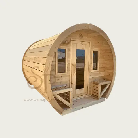 6 Person Flat Barrel Outdoor Sauna | Heritage Sauna®